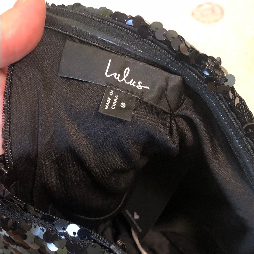 Lulu's Black Sequin Strapless Prom Dress - Picture 7 of 10